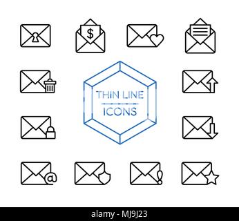 E-mail icon set thin line communications, symbole de l'enveloppe du courrier dans la collection style du contour moderne. Vecteur EPS10. Illustration de Vecteur