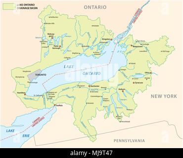 Le bassin de drainage du lac Ontario carte vectorielle Illustration de Vecteur