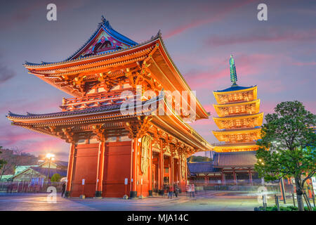 Tokyo, Japon au Temple Sensoji dans le quartier Asakusa au crépuscule. Banque D'Images