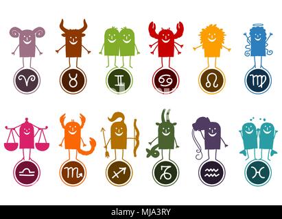 Douze Signes du zodiaque caricature Silhouette Illustration de Vecteur