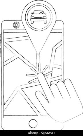 En cliquant sur la carte Emplacement voiture pointeur croquis d'illustration vectorielle Illustration de Vecteur