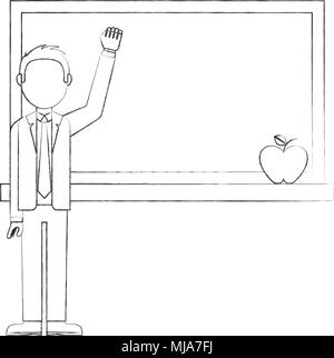 L'homme de l'enseignant avec la classe tableau esquisse d'illustration vectorielle apple Illustration de Vecteur