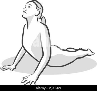 Bhujangasana Cobra Yoga pose, Hand drawn vector croquis de demi-teinte Illustration de Vecteur