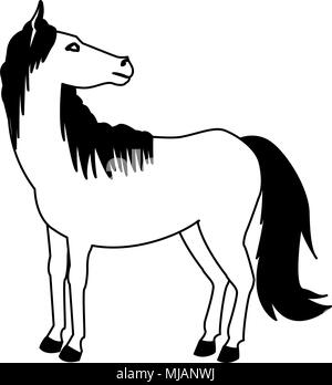 Dessin animé cheval isolé sur les couleurs noir et blanc Illustration de Vecteur