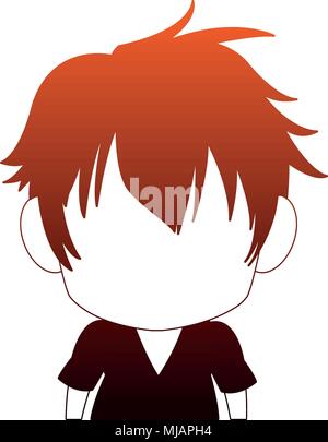 Manga Cute boy faceles sur les lignes rouge et orange Illustration de Vecteur