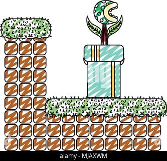 Doodle videogame mur avec manger graphique plante dans le tube Illustration de Vecteur