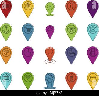 Site pins icon set. Couleur contours ensemble de broches carte icônes vectorielles pour le web design isolé sur fond blanc Illustration de Vecteur
