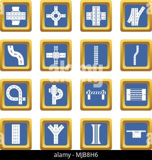 Constructeur pièces route icons set vector blue square Illustration de Vecteur