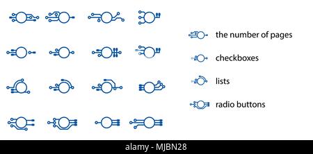 Des éléments de design pour concevoir des numéros de page, les cases à cocher, boutons radio, listes, pour une conception de brochures, livrets, brochures ou des pages web à propos de la technologie, el Illustration de Vecteur