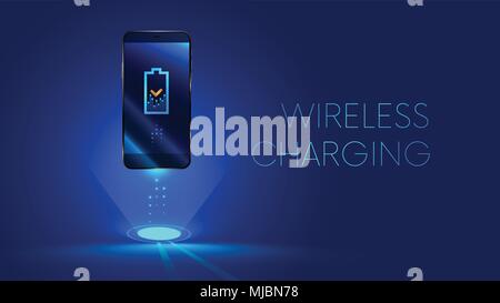 Chargement sans fil de la batterie de votre smartphone. Concept futur. La progression de la charge de la batterie du téléphone. L'illustration vectorielle. Illustration de Vecteur