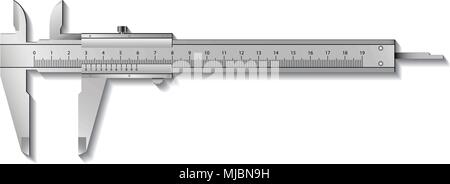 Ou de l'étrier l'étrier. Outils de mesure de précision de l'argent de l'acier. Isolé sur un fond blanc. Vecteur réaliste Illustration de Vecteur