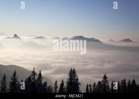 Vue de la Wallberg Tegernseer sur les montagnes dans les montagnes avec la Mangfall Buchstein montagnard remarquable, Tegernsee, Upper Bavaria, Bavaria, Allemagne du Sud, Allemagne, Banque D'Images