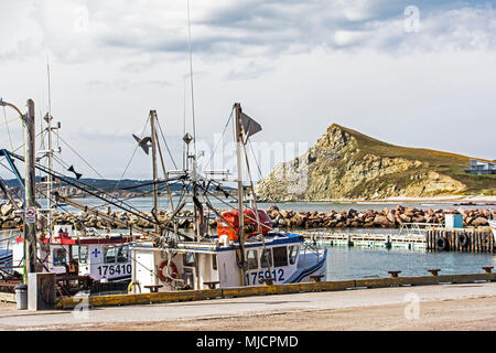 Bateaux de pêche sur l'île de Madeleine 'Havre-aux-Maisons" au Canada Banque D'Images