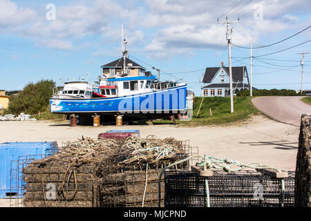 Bateaux de pêche sur l'île de Madeleine 'Havre-aux-Maisons" au Canada Banque D'Images