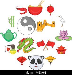 Chine icons set, cartoon style Illustration de Vecteur