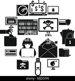 L'activité criminelle, le style simple icons set Illustration de Vecteur