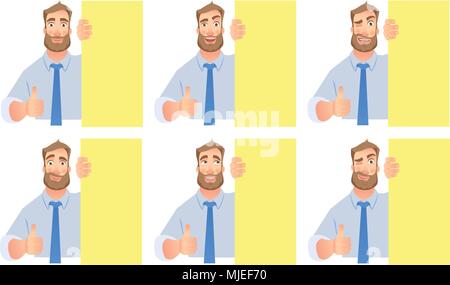 Businessman holding blank signboard set Illustration de Vecteur