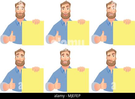 Man holding blank banner set Illustration de Vecteur