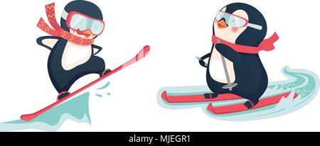 Jeu de sport d'hiver de pingouin Illustration de Vecteur