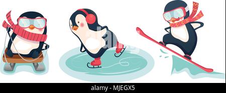 Pingouins active en hiver Illustration de Vecteur