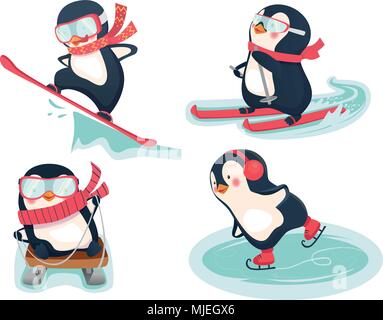 Pingouins active en hiver Illustration de Vecteur