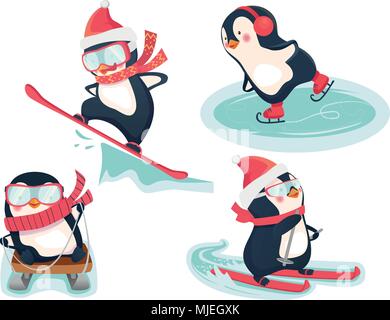 Pingouins active en hiver Illustration de Vecteur