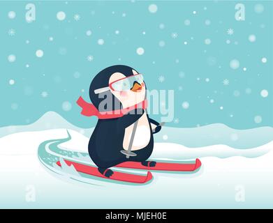 Penguin sur skis Illustration de Vecteur