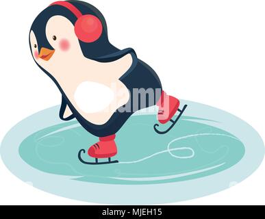 Patineur penguin cartoon Illustration de Vecteur