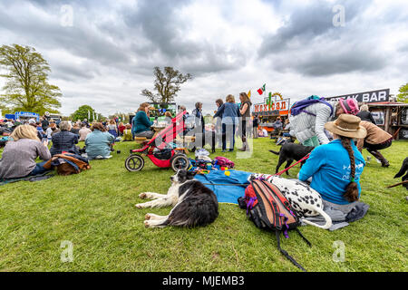 Le Gloucestershire, Royaume-Uni. 4 mai, 2018. 16h30 Vendredi 4 mai 2018 : en général un jour de Badminton plus détendue les trois comme dévot à pied le cours de dressage, regarder et se détendre. Badminton Horse Trials, Gloucestershire. Crédit : David Broadbent/Alamy Live News Banque D'Images