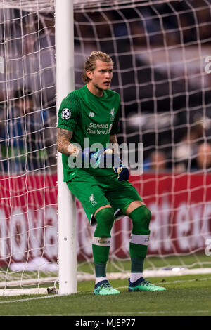 Loris Karius avait de Liverpool FC au cours de la Ligue des Champions UEFA ' ' demi-finales , 2er leg, match entre les Roms 4-2 Liverpool FC au Stade olympique le 2 mai 2018 à Rome, Italie. (Photo de Maurizio Borsari/AFLO) Banque D'Images