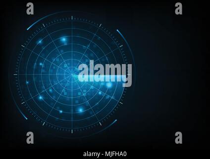 Bleu vecteur numérique réaliste radar. Recherche .Air Système de recherche militaire .Navigation.sonar de la Marine. Illustration de Vecteur