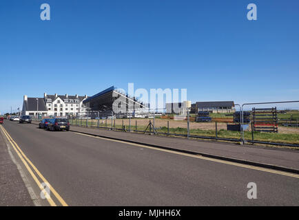 Liens vers le bas à la parade et les préparatifs en cours pour le 147e Open Championship Golf actuellement détenu à Carnoustie en 2018. Angus (Écosse). Banque D'Images