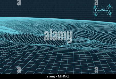 La visualisation de données contexte . Design futuriste élément hud . Code binaire de codage et de programmation , concept . Paysage de fer grand angle . Illustration de Vecteur