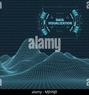 La visualisation de données contexte . Design futuriste élément hud . Code binaire de codage et de programmation , concept . Paysage de fer grand angle . Illustration de Vecteur
