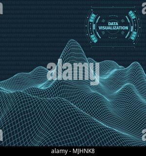 La visualisation de données contexte . Design futuriste élément hud . Code binaire de codage et de programmation , concept . Paysage de fer grand angle . Illustration de Vecteur