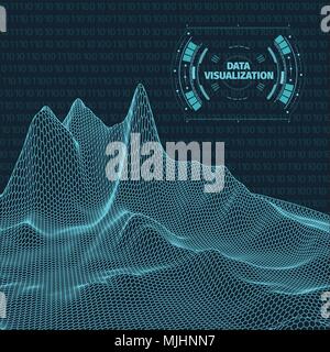 La visualisation de données contexte . Design futuriste élément hud . Code binaire de codage et de programmation , concept . Paysage de fer grand angle . Illustration de Vecteur