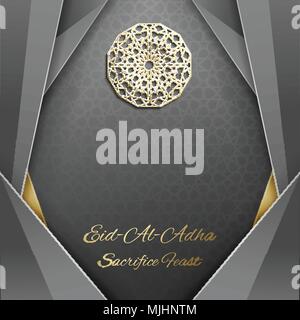 Eid al Adha 3d carte de voeux invitation,style islamique arabe Golden circle.or.motif ornement sur black,brochure islamique Illustration de Vecteur