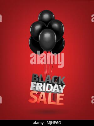 Groupe de ballons , message pour la vente de souvenirs. Vente ballons vendredi noir 3d lettres. Économiser de l'argent business retail shopping store bannière . Illustration 3D de vecteur Illustration de Vecteur