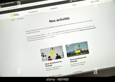 Site Internet de Direct Energie, fournisseur et producteur français d'électricité et de gaz présents sur le marché français depuis 2003. Banque D'Images