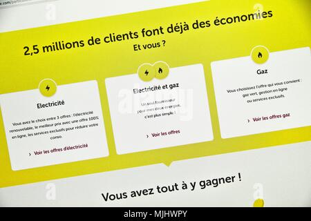 Site Internet de Direct Energie, fournisseur et producteur français d'électricité et de gaz présents sur le marché français depuis 2003. Banque D'Images