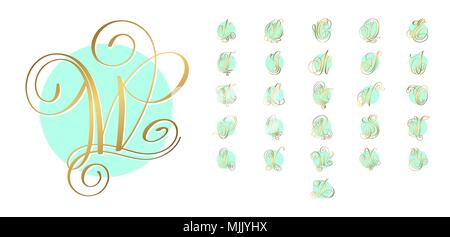 La main d'or alphabet lettrage design sur fond vert Illustration de Vecteur