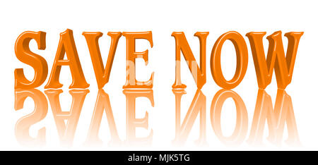 Images Illustrations - Vaste espace lumineux de couleur orange Texte : Enregistrer maintenant, 3D Illustration, contre le fond blanc avec la réflexion. Banque D'Images