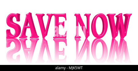Images Illustrations - Grande Rose de couleur vive Texte : Enregistrer maintenant, 3D Illustration, contre le fond blanc avec la réflexion. Banque D'Images