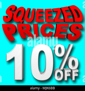 Images Illustrations - grand argent brillant Texte : 10 Pourcentage de remise sur le texte en rouge : pressé, prix, 3D Illustration, fond bleu, différent. Banque D'Images