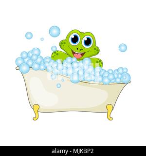 Cartoon grenouille dans bain moussant isolé sur fond blanc Illustration de Vecteur