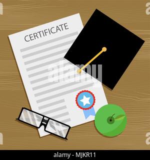 Licence et certificat. Diplôme de l'éducation, de réussite scolaire, baccalauréat en études supérieures du collège. Vector illustration Illustration de Vecteur