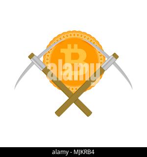 Bitcoin minière et pioche. Gold Miner des finances, numériques et virtuelles cryptocurrency crypto. Vector illustration Illustration de Vecteur