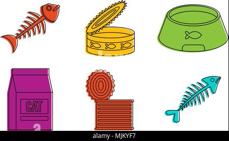Cat Food icon set. Couleur contours ensemble d'icônes vectorielles nourriture pour chat pour la conception web isolé sur fond blanc Illustration de Vecteur