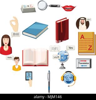 Profession traducteur icons set, cartoon style Illustration de Vecteur