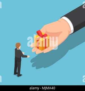 Télévision 3D isométrique donnant la main boîte-cadeau pour homme d'affaires. Business maison de célébration et prime de fin d'année concept. Illustration de Vecteur